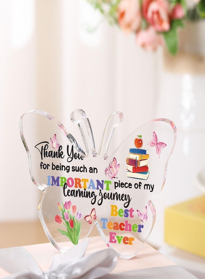 Perthlin Christmas Teacher Appreciation Gifts for Women Acrylic Thank You Gift from Student for Office Desk Decor Paperweight Keepsake(Bright Butterfly) - Image 2